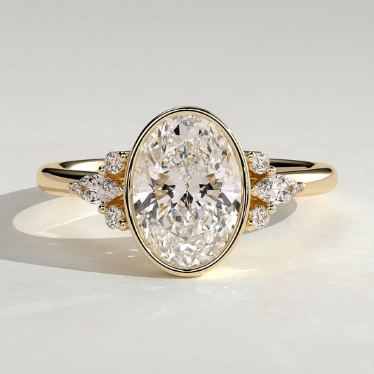 2 CT Oval Cluster Bezel Lab Grown Diamond Engagement Ring.