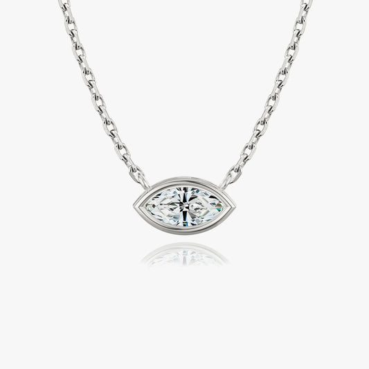 1.0 CT Marquise Cut Bezel Set Lab Grown Diamond Solitaire Necklace.