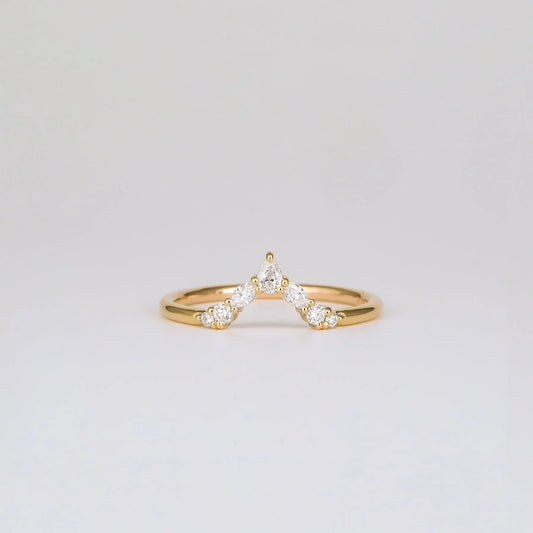 Elegant Curved Wedding Band with Pear, Marquise & Round Lab Grown Diamonds – 0.17 TCW