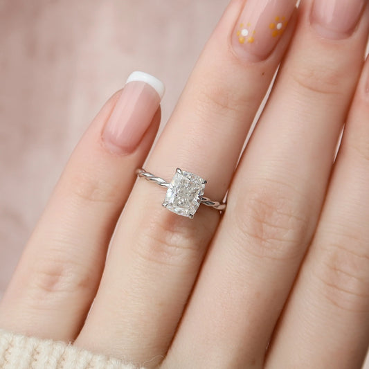 2.0 CT Cushion Twisted Band & Hidden Halo Moissanite Engagement Ring.