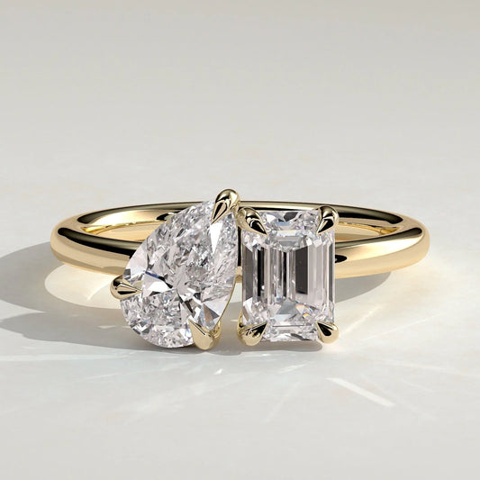 1 CT Pear Toi et Moi Lab Grown Diamond Engagement Ring.