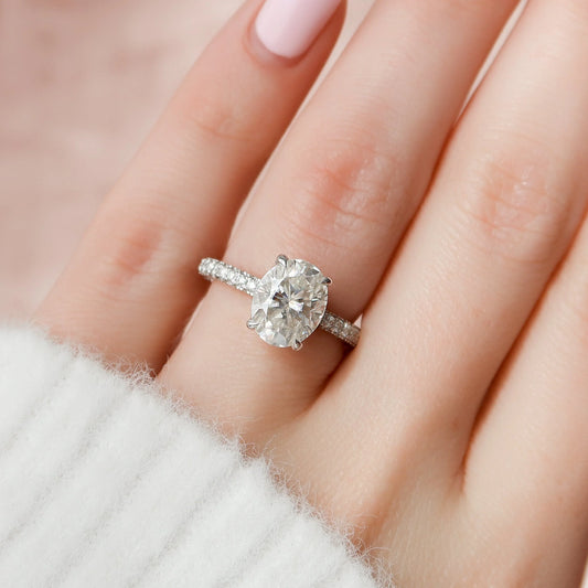 3 CT Oval Hidden Halo & Pave Moissanite Engagement Ring.