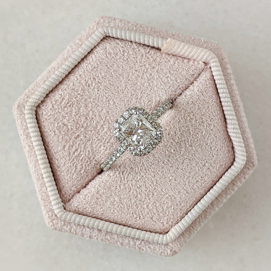1.02 CT Radiant Cut Lab-Grown Diamond Ring – Halo Setting with Pave Band, Maximum Shine