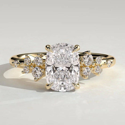 2 CT Elongated Cushion Cluster Lab Grown Diamond Engagement Ring.