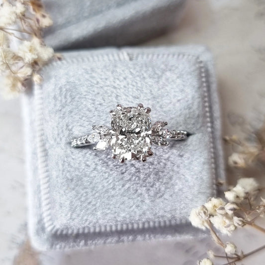 2.08 Carat Cushion Cluster Lab Grown Diamond Engagement Ring – Elegant & Ethical Brilliance