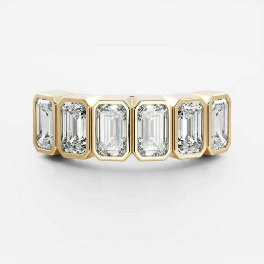 0.40 TCW Emerald Bezel & Half Eternity Lab-Grown Diamond Wedding Band – Modern Elegant Stackable Ring