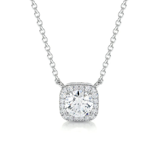 1.0 CT Round Halo Lab Grown Diamond Necklace.