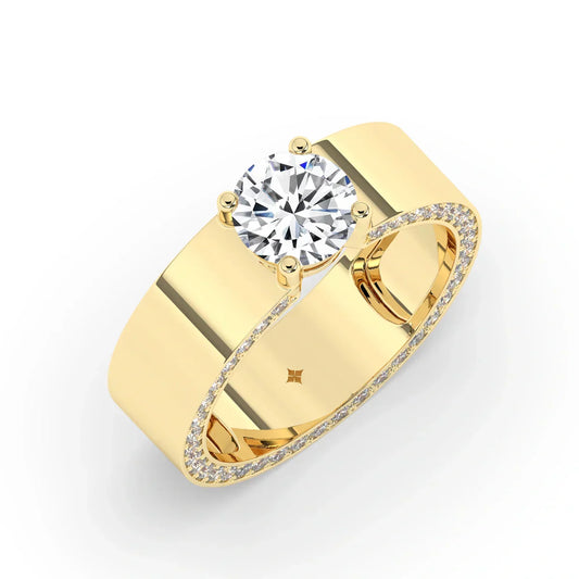 Men’s 1.0 CT Round Moissanite Solitaire Wedding Band with Hidden Diamond Design in Gold
