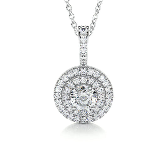 0.50 CT Round Double Halo Lab Grown Diamond Necklace.