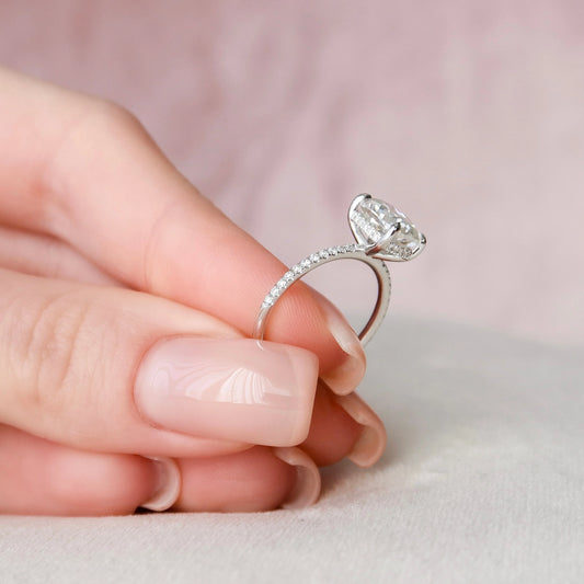 2 CT Elongated Cushion Hidden Halo & Pave Moissanite Engagement Ring.