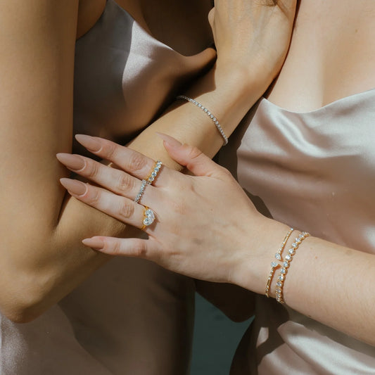 0.50 TCW Round & Baguette Moissanite Wedding Band in Gold
