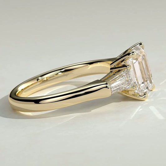 2 CT Emerald Three Stone Lab Grown Diamond Engagement Ring.