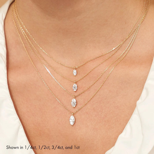 1.0 CT Marquise Cut Lab Grown Diamond Solitaire Necklace.