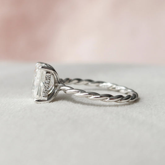 2.5 CT Radiant Hidden Halo Moissanite Engagement Ring.