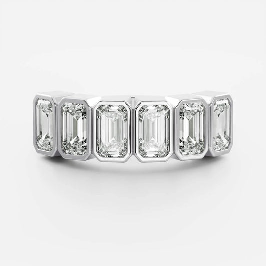 0.40 TCW Emerald Bezel & Half Eternity Lab-Grown Diamond Wedding Band – Modern Elegant Stackable Ring