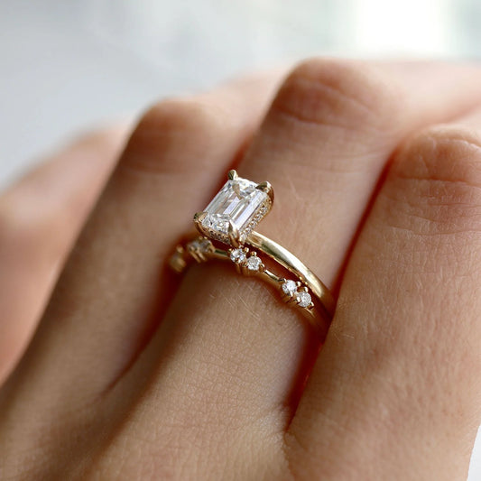 1 CT Emerald Cut Hidden Halo Lab-Grown Diamond Engagement Ring in Gold