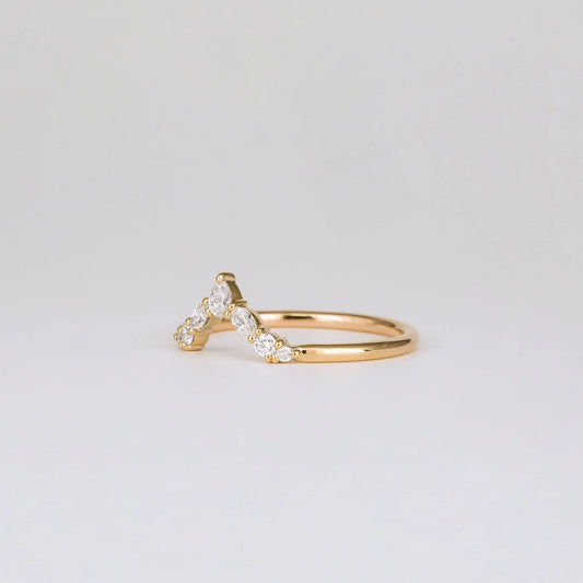 Elegant Curved Wedding Band with Pear, Marquise & Round Lab Grown Diamonds – 0.17 TCW