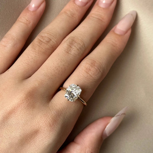 3 CT Cushion Hidden Halo Lab Grown Diamond Engagement Ring.