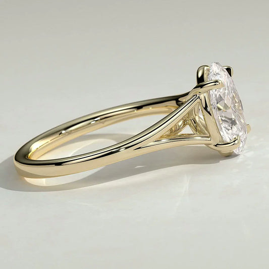2 CT Oval Solitaire Split Shank Lab Grown Diamond Engagement Ring.