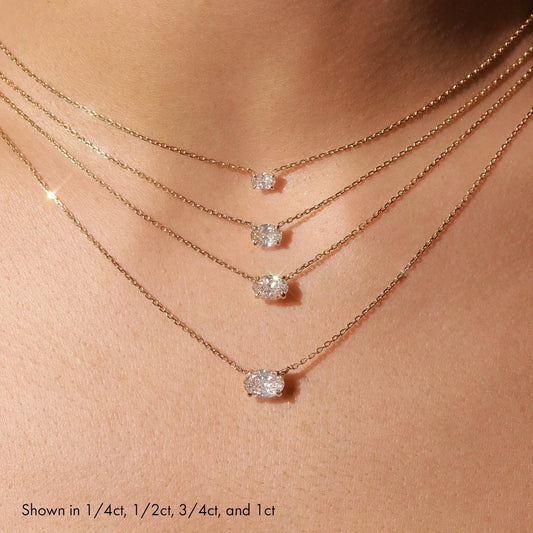 1.0 CT Oval Cut Lab Grown Diamond Solitaire Necklace.