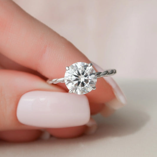 2.5 CT Round Cut Solitaire & Twisted Band Moissanite Engagement Ring.