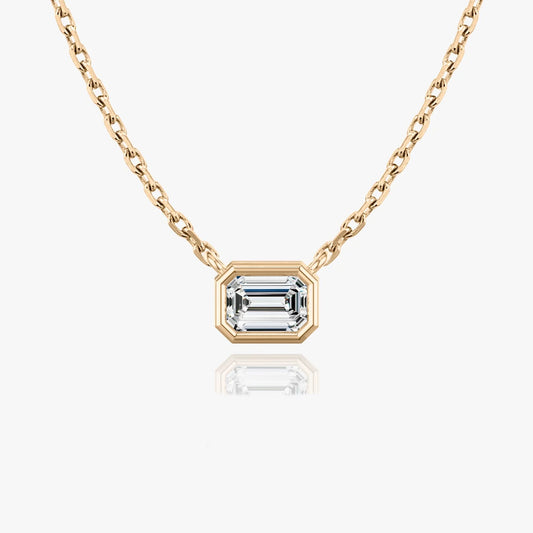 1.0 CT Emerald Cut Bezel Set Lab Grown Diamond Solitaire Necklace.