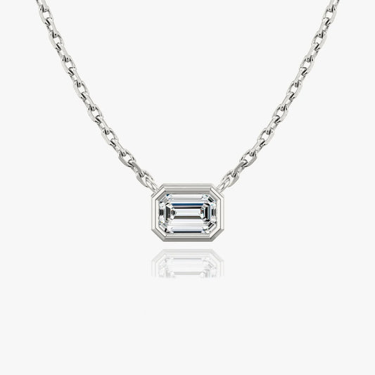1.0 CT Emerald Cut Bezel Set Lab Grown Diamond Solitaire Necklace.