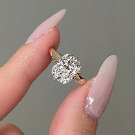 3.01 CT Elongated Cushion Bezel Lab Grown Diamond Engagement Ring.