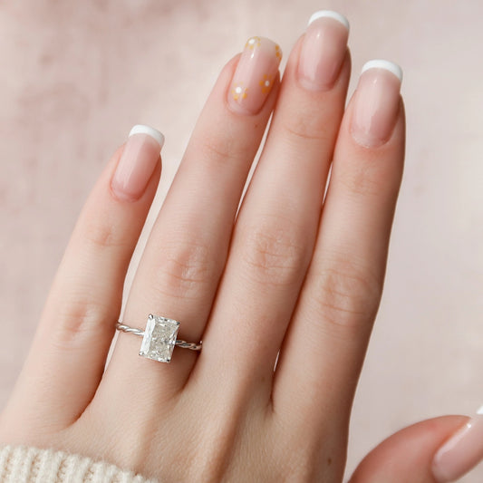 2.5 CT Radiant Hidden Halo Moissanite Engagement Ring.