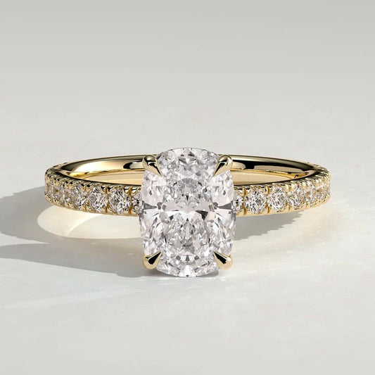 2 CT Elongated Cushion Pave Lab Grown Diamond Engagement Ring.