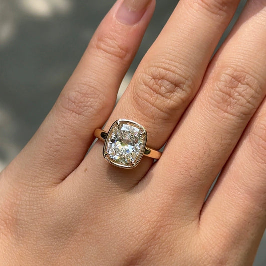 3.1 CT Elongated Cushion Hidden Halo Lab Grown Diamond Engagement Ring.
