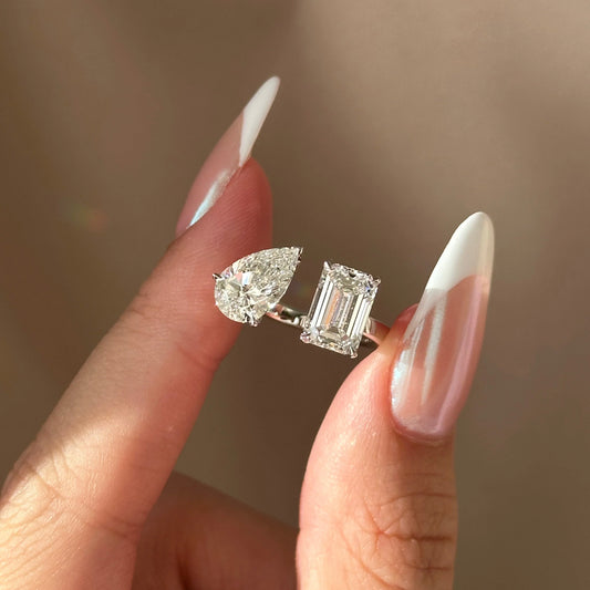 3.5 CT Pear & Emerald Toi Et Moi Lab-Grown Diamond Engagement Ring.