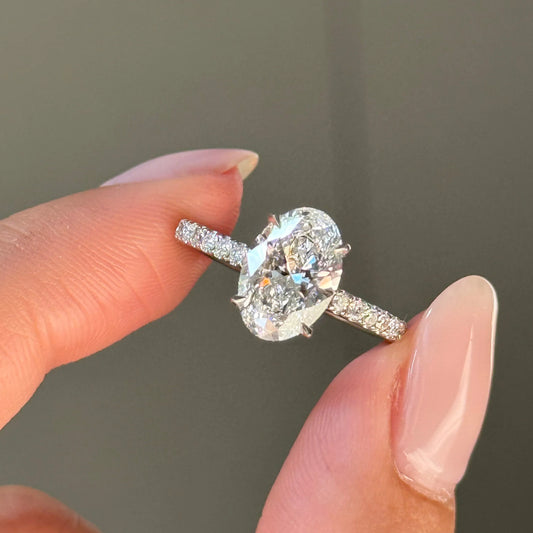 2 CT Oval Pave Lab Grown Diamond Engagement Ring.