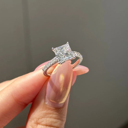 2 CT Princess Pave Lab Grown Diamond Engagement Ring.