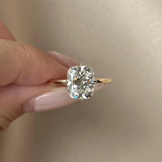 3 CT Cushion Hidden Halo Lab Grown Diamond Engagement Ring.