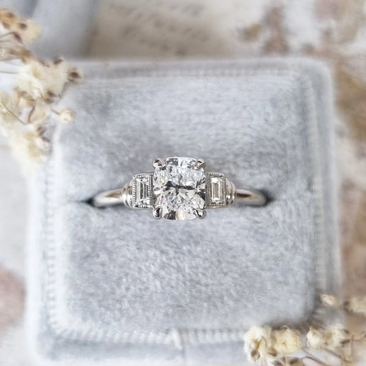 1.0 CT Cushion-Cut Lab Grown Diamond Three-Stone Engagement Ring – Timeless Elegance.