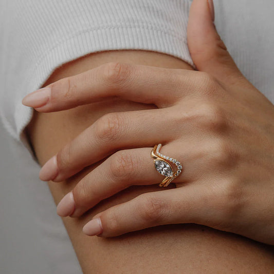 1.10 CT Marquise Half Bezel Lab-Grown Diamond Engagement Ring