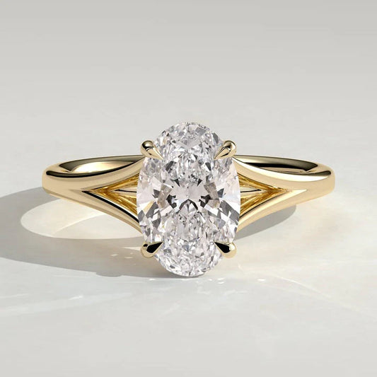 2 CT Oval Solitaire Split Shank Lab Grown Diamond Engagement Ring.