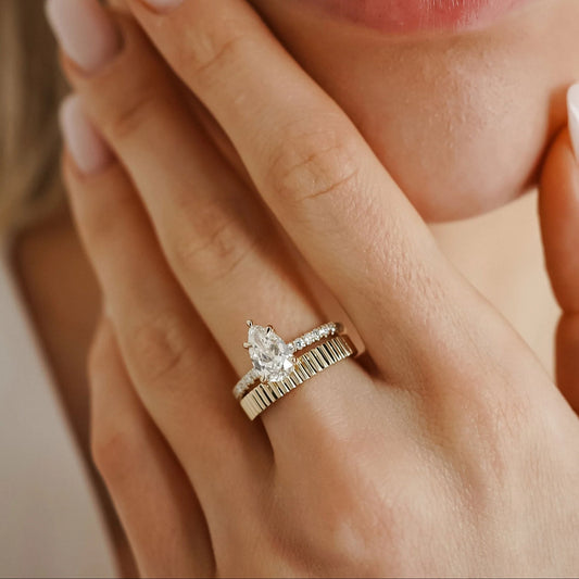 1.25 CT Pear Pave Lab Grown Diamond Engagement Ring in Gold