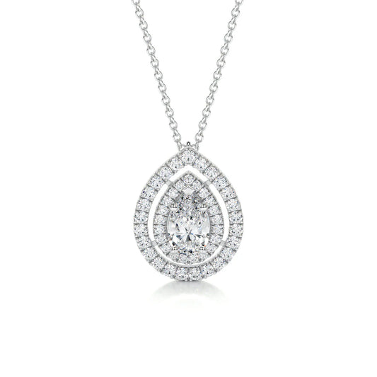 1.0 CT Pear Double Halo Lab Grown Diamond Necklace.