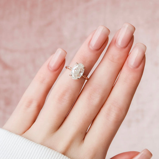 3.5 CT Oval Twisted Band and Hidden Halo Moissanite Engagement Ring.