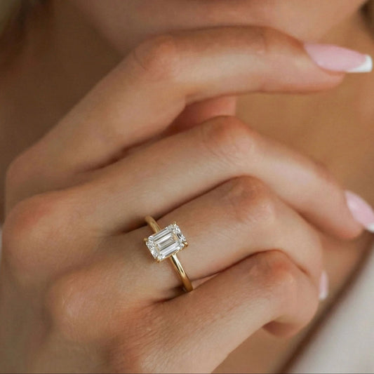 1 CT Emerald Cut Hidden Halo Lab-Grown Diamond Engagement Ring in Gold