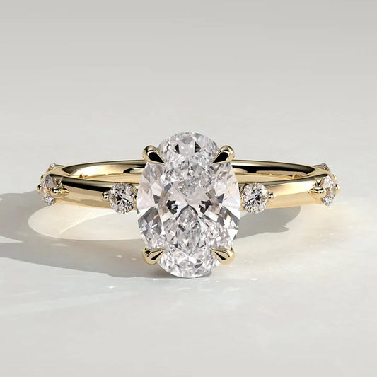 2.38 CT Oval Dainty Pave Lab Grown Diamond Engagement Ring