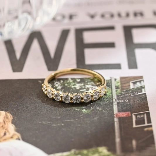 0.3 TCW Round Cut Moissanite Bridal Wedding Band with Pave Accents in Gold