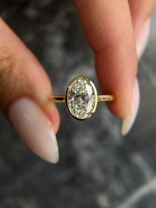 2.0 CT Oval Bezel Lab-Grown Diamond Engagement Ring – Modern Solitaire Elegance.