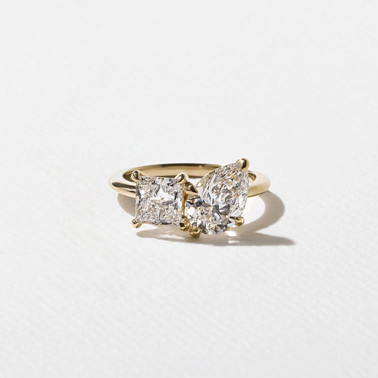 2.6 CT Pear and Princess Toi Et Moi Lab Grown Diamond Engagement Ring.