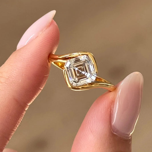 2.09 CT East West Asscher Solitaire Lab Grown Diamond Engagement Ring.