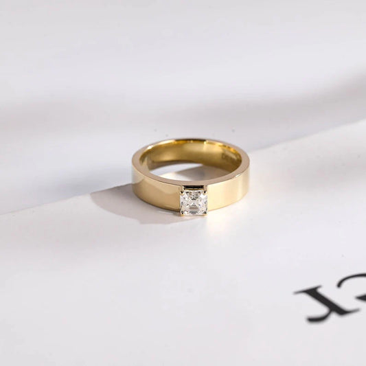 Men’s 0.1 TCW Asscher Moissanite Solitaire Wedding Band in Gold
