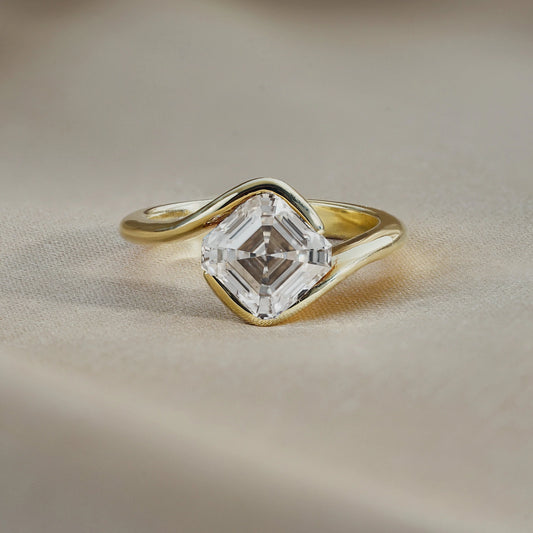 2.09 CT East West Asscher Solitaire Lab Grown Diamond Engagement Ring.