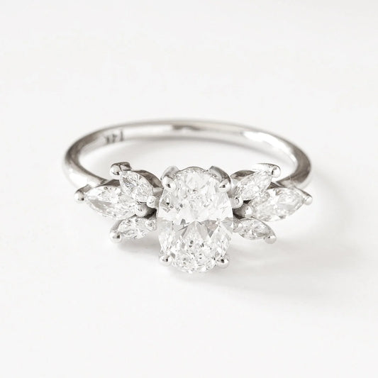 1 CT Oval Lab-Grown Diamond Cluster Engagement Ring – Elegant Sparkle Design.